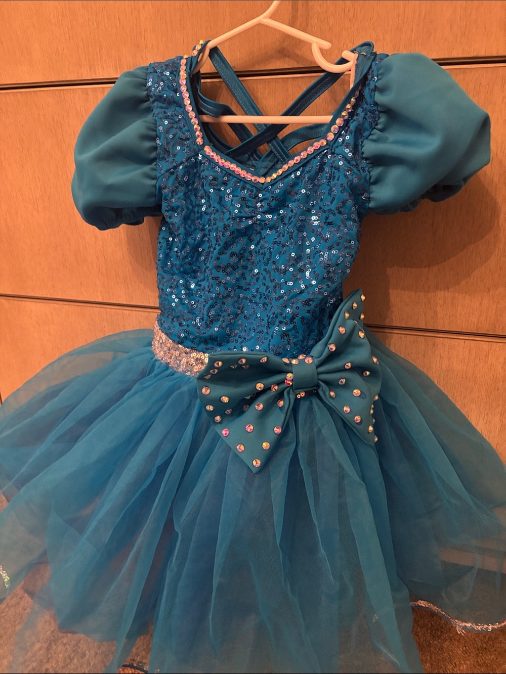 Weissman Teal Sequin Tulle Dance Costume with Bow